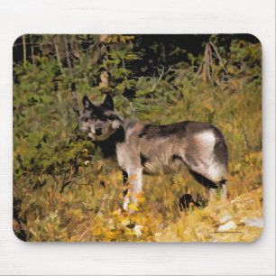 Stående Grått Varg & Forest Wildlife Photo Art Musmatta