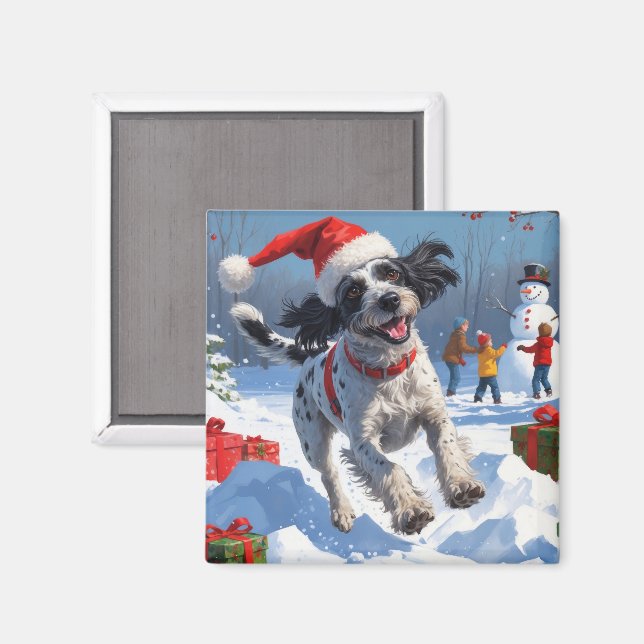 Stående Griffon med trådigt hår i snö julhatt Magnet (Front/Back)