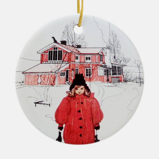 Stående i Winter Snö Julgransprydnad Keramik (Framsidan)