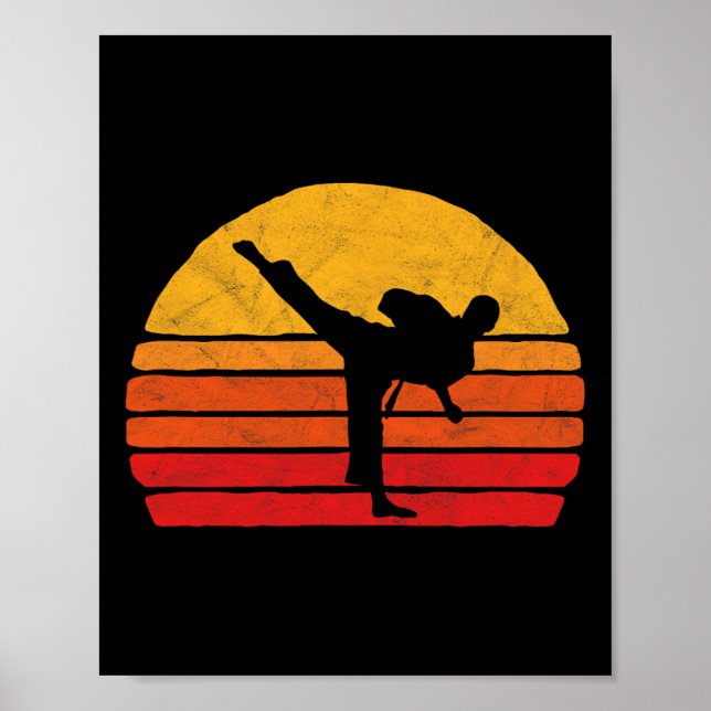 Stående karate spark 80-tals solstil grafik  poster (Framsidan)