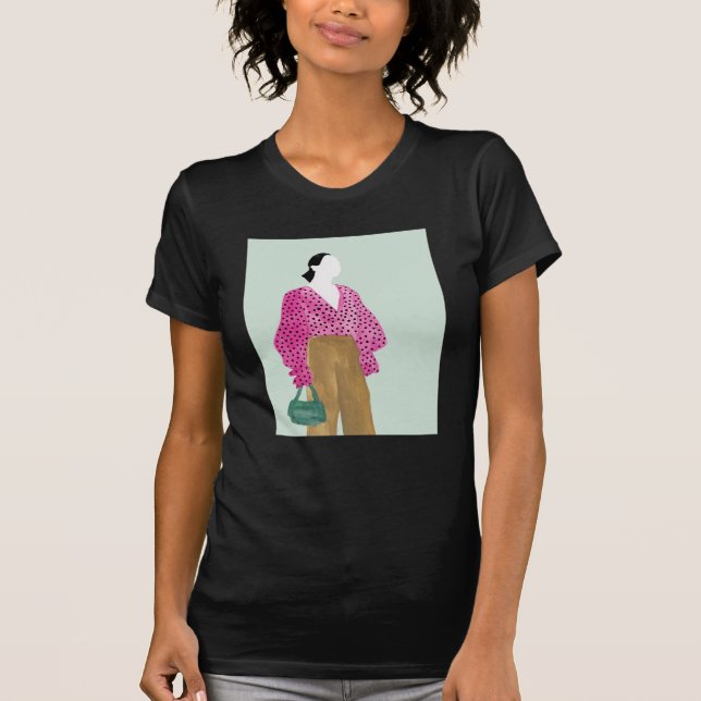 Stående Mode Figur - Polka Dot Top T Shirt (Framsida)