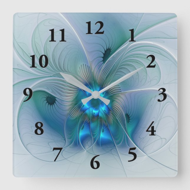 Stående ovationer, Abstrakt blå turkos Fractal Fyrkantig Klocka (Framsida)