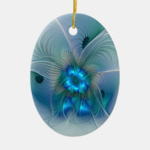 Stående ovationer, Abstrakt blå turkos Fractal Julgransprydnad Keramik