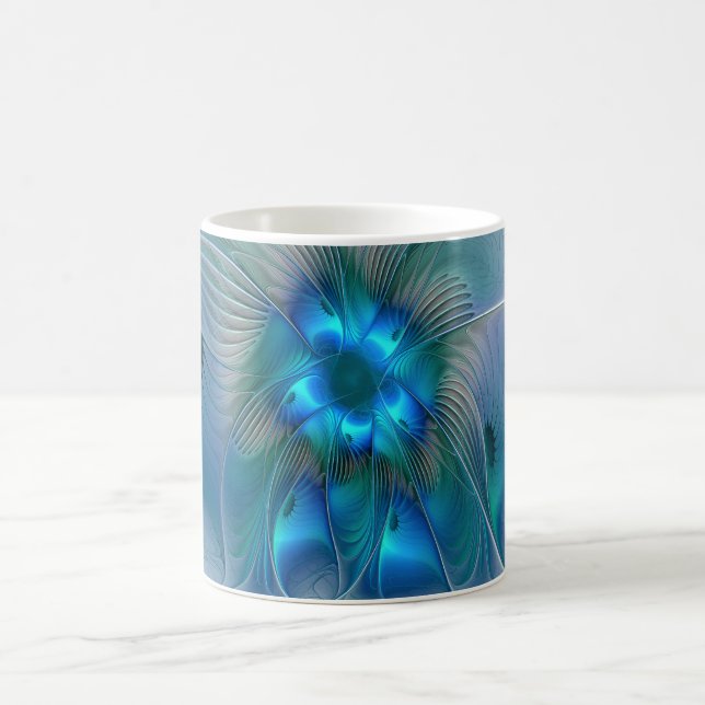 Stående ovationer, Abstrakt blå turkos Fractal Kaffemugg (Center)