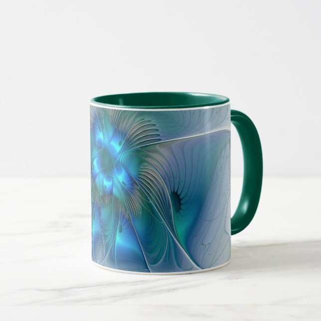 Stående ovationer, Abstrakt blå turkos Fractal Mugg (Framsida höger)