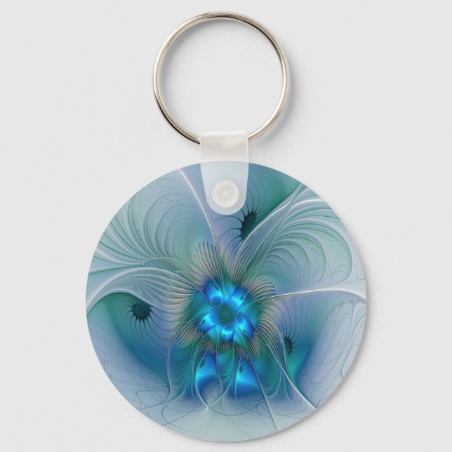 Stående ovationer, Abstrakt blå turkos Fractal Nyckelring (Framsida)