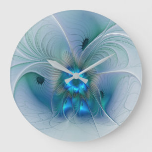Stående ovationer, Abstrakt blå turkos Fractal Stor Klocka