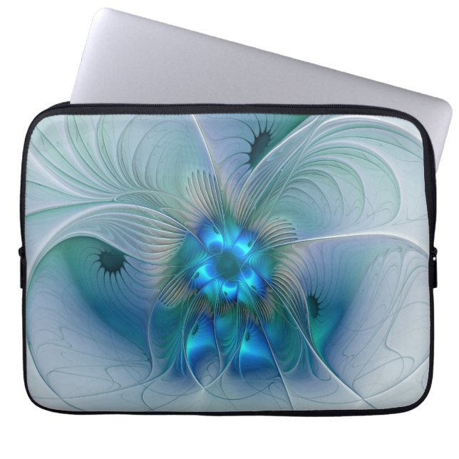 Stående ovationer, Abstrakt Blå Turkos Fraktal Laptop Sleeve (Framsidan)