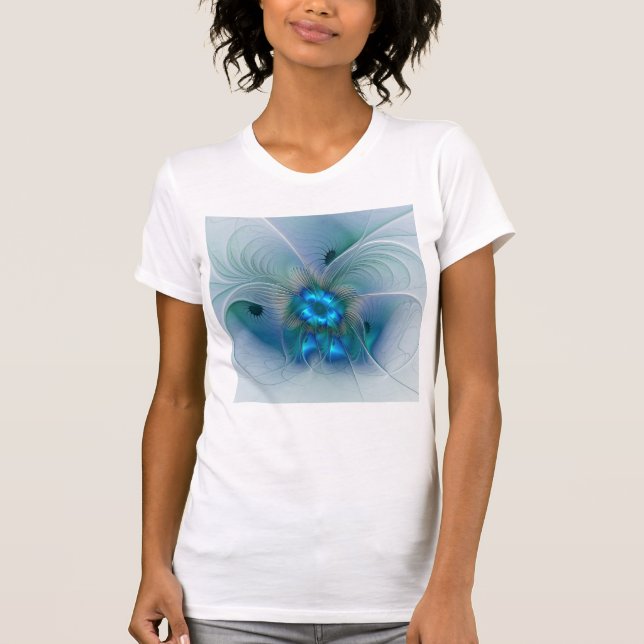 Stående ovationer, Abstrakt Blå Turkos Fraktal T Shirt (Framsida)