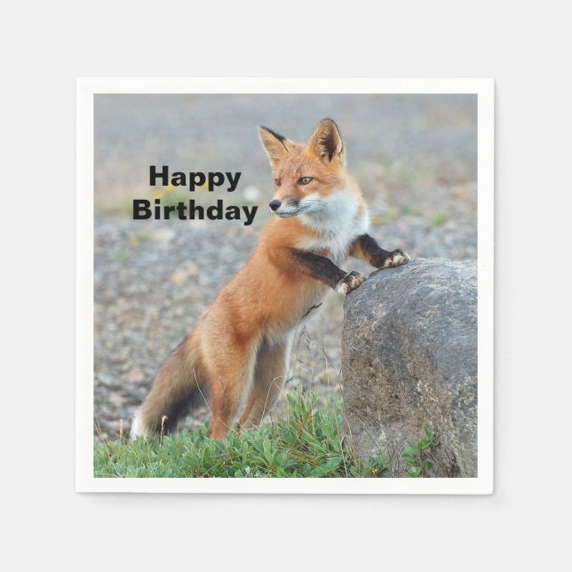 Stående Red Fox Birthday Pappersservett (Framsidan)