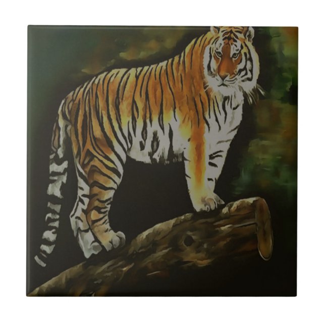Stående Tiger Safari Animal Art Kakelplatta (Framsidan)