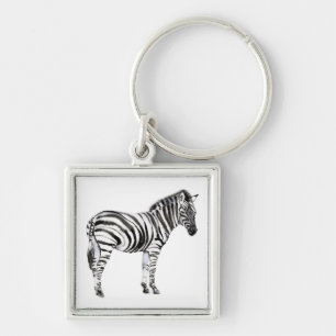 Stående Zebra Fyrkantig Silverfärgad Nyckelring