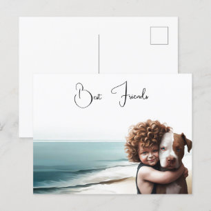 Staffdshire Pitbull & Boy Keepsak Postcard Art Vykort