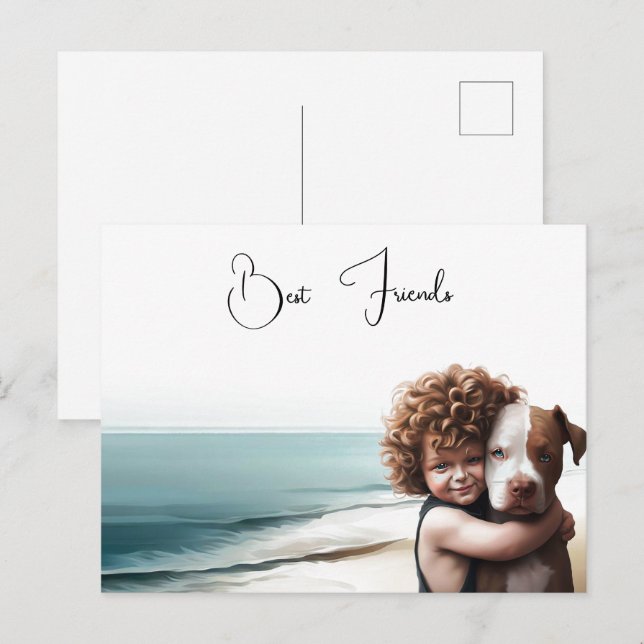 Staffdshire Pitbull & Boy Keepsak Postcard Art Vykort (Fram/baksida)