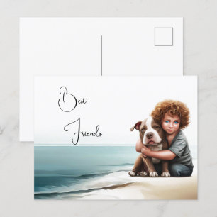 Staffdshire Pitbull & Boy Keepsak Postcard Art Vykort