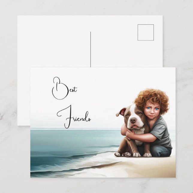 Staffdshire Pitbull & Boy Keepsak Postcard Art Vykort (Fram/baksida)