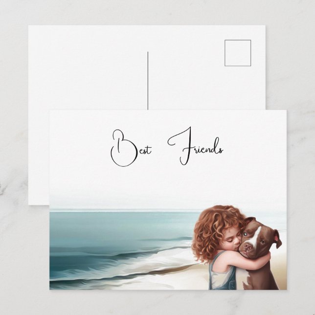 Staffdshire Pitbull & Girl Keepsak Postcard Art Vykort (Fram/baksida)
