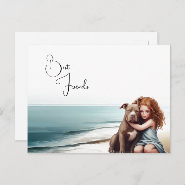 Staffdshire Pitbull & Girl Keepsak Postcard Art Vykort (Fram/baksida)