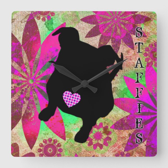 Staffie Clock Fyrkantig Klocka (Framsida)