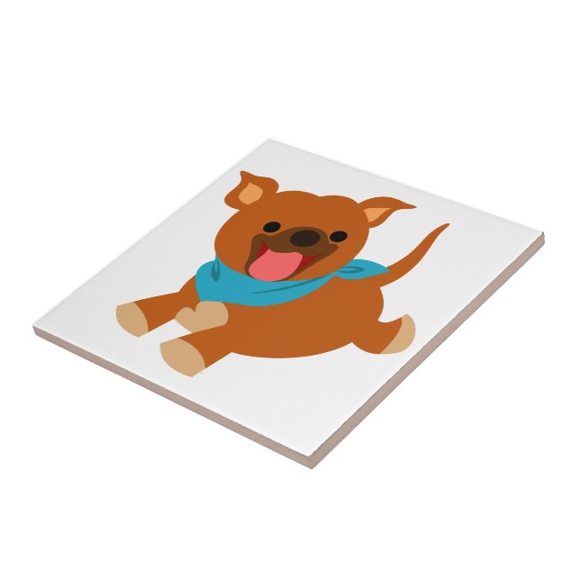 Staffie Tile för Tecknaden Cute Lycklig Kakelplatta (Sidan)