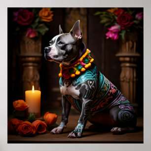 Stafford Bull Terrier Altar Day of the dead Poster