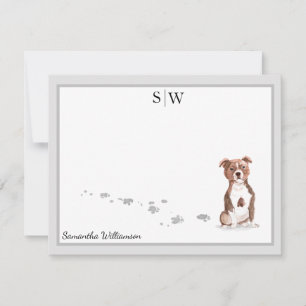 Stafford Bull Terrier Grått Gräns Monogram Anteckningskort