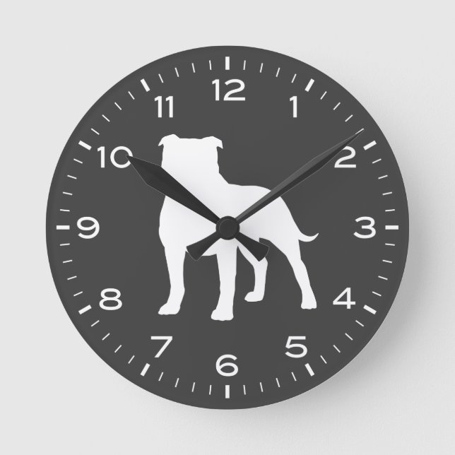 Stafford Bull Terrier Hund Silhouette Staffy Rund Klocka (Framsida)