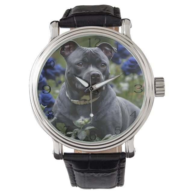 Stafford Bull Terrier in Blue Ro Garden Armbandsur (Framsida)
