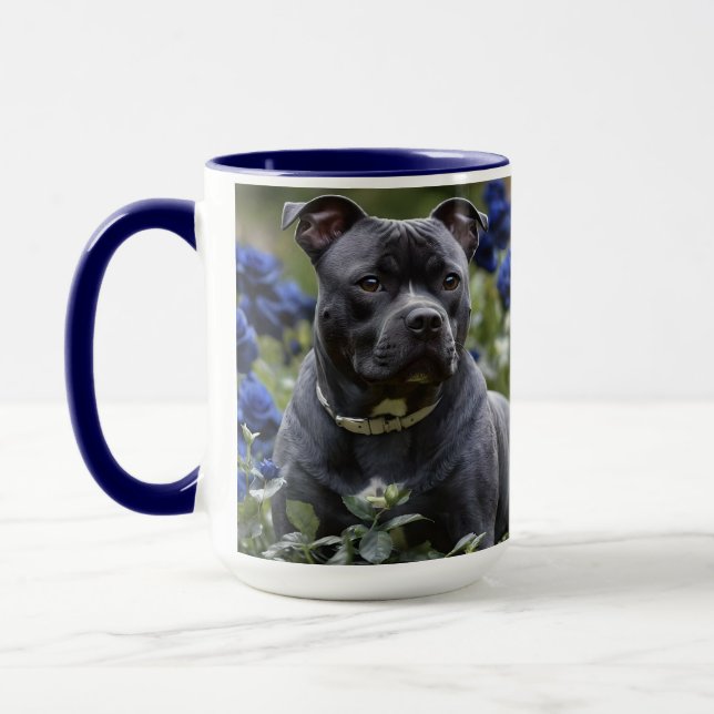 Stafford Bull Terrier in Blue Ro Garden Mugg (Vänster)