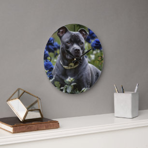 Stafford Bull Terrier in Blue Ro Garden Stor Klocka