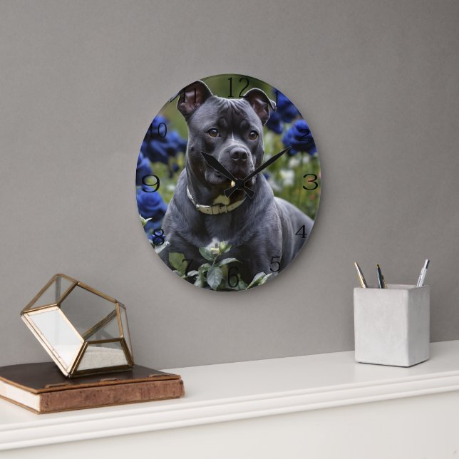 Stafford Bull Terrier in Blue Ro Garden Stor Klocka (Kontor)