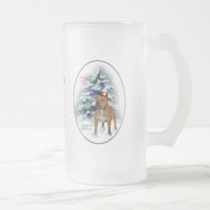 Stafford Bull Terrier-julgåvor Frostat Ölglas