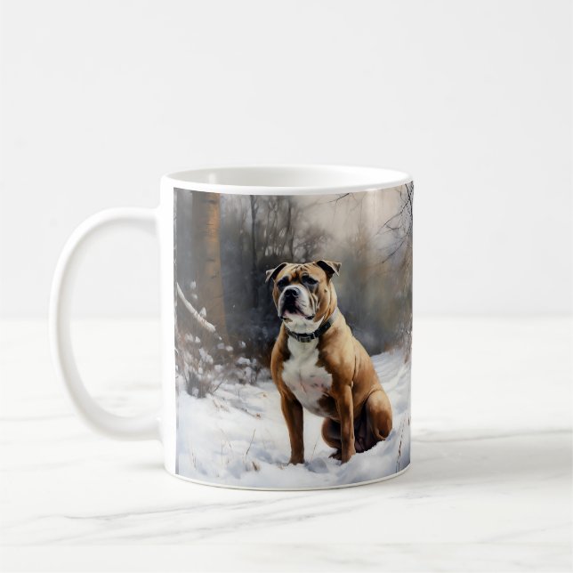 Stafford Bull Terrier Låt det snöa jul Kaffemugg (Vänster)