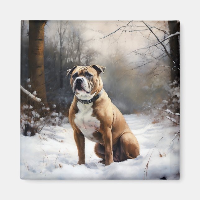 Stafford Bull Terrier Låt det snöa jul Magnet (Framsidan)