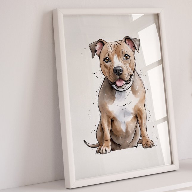 Stafford Bull Terrier | Skriv ut Hund Poster (Staffordshire Bull, Staffordshire Dog, Bull Terrier Print, Staffy Dog Art Print)