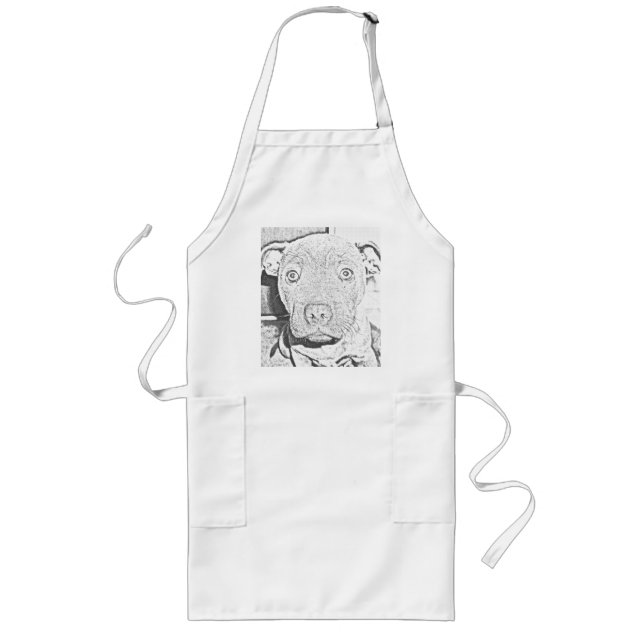 Stafford Puppy Pencil Teckning, Apron Långt Förkläde (Framsidan)
