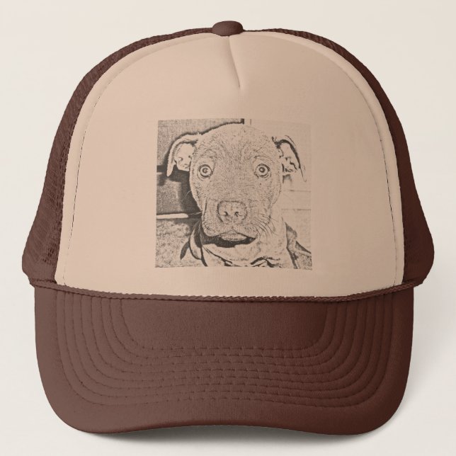 Stafford Puppy Pencil Teckning, Truckers Hat Keps (Framsida)