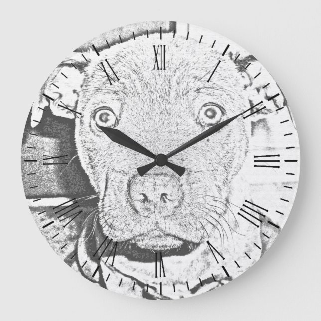 Stafford Puppy Pencil Teckning, Wall Clock Stor Klocka (Framsida)