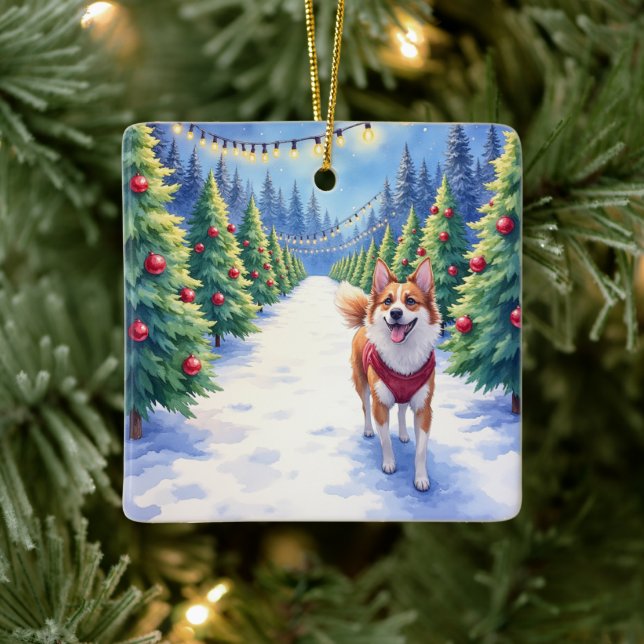 Staffordshire Bull Terrier at Christmas Tree Farm  Julgransprydnad Keramik (Träd)