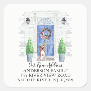 Staffordshire Bull Terrier Blue Door Address Label Fyrkantigt Klistermärke