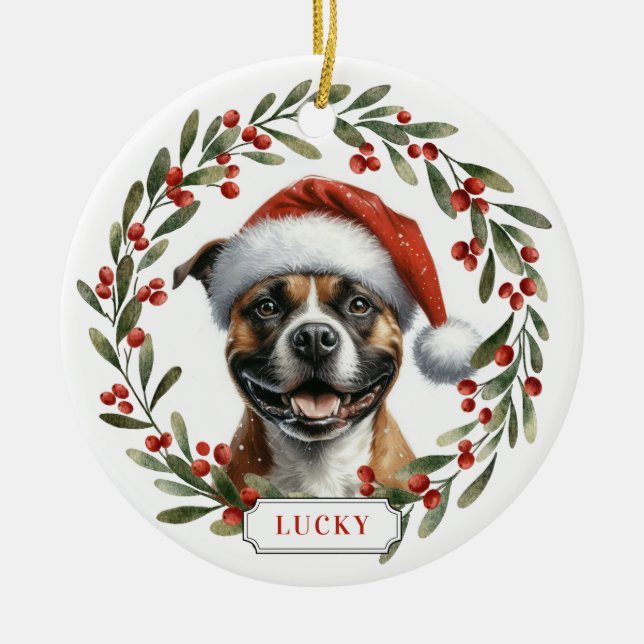 Staffordshire Bull Terrier Ceramic Circle Ornament (Framsidan)
