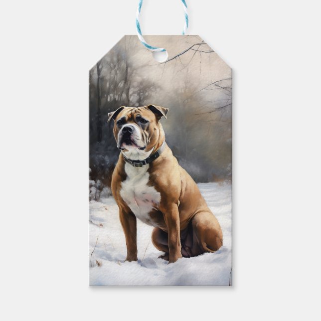 Staffordshire Bull Terrier Låt Det Snöa Jul Presentetikett (Framsidan)