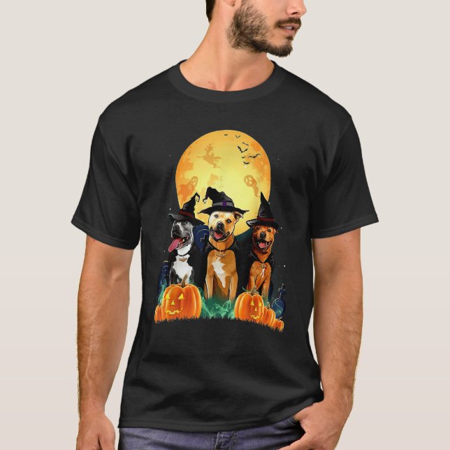 Staffordshire Bull Terrier Witch Pumpkin Halloween T Shirt (Framsida)