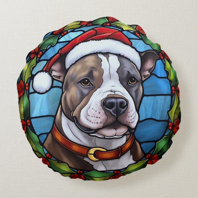 Staffordshire Bullterrier Glasmålning Jul Rund Kudde (Baksidan)