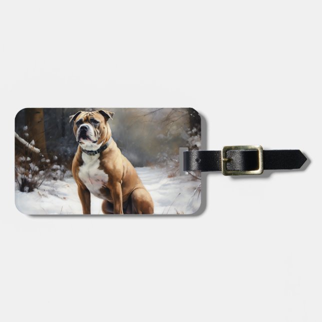 Staffordshire Bullterrier Låt Det Snöa Jul Bagagebricka (Horisontell Framsida)