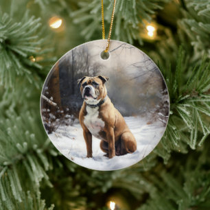 Staffordshire Bullterrier Låt Det Snöa Jul Julgransprydnad Keramik
