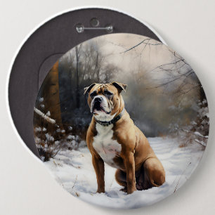 Staffordshire Bullterrier Låt Det Snöa Jul Knapp