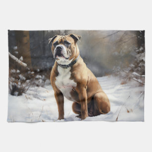 Staffordshire Bullterrier Låt Det Snöa Jul Kökshandduk