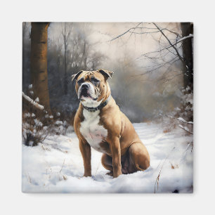Staffordshire Bullterrier Låt Det Snöa Jul Magnet