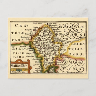 Staffordshire County England Gammal Antikvarisk Ka Vykort